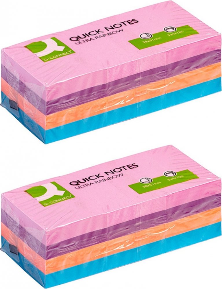 2x Karteczki samoprzylepne Q-Connect Rainbow 38x51mm, 12x100 karteczek, mix kolorów neonowych