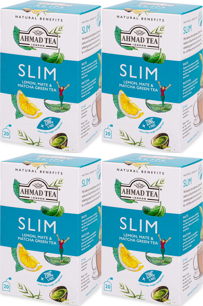 4x Herbata funkcjonalna w kopertach Ahmad Tea Slim Healthy Benefit, 20 sztuk x 1.5g