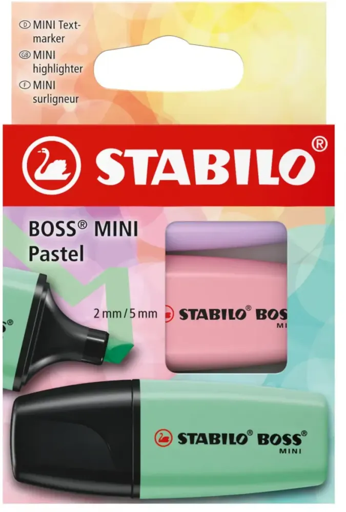 Zakreślacze Stabilo Boss Mini Pastel, ścięta, 3 sztuki, mix kolorów pastelowych