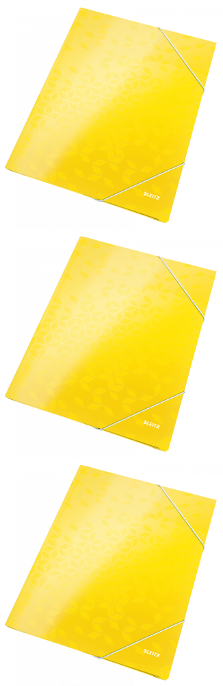 3x Teczka kartonowa z narożną gumką Leitz Wow, A4, 300g/m2, 15mm, żółty