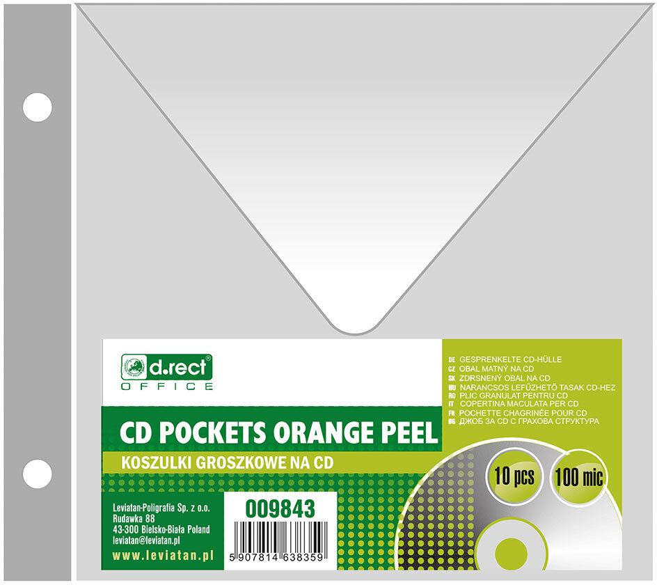 Koszulki groszkowe na CD D.Rect, A10, 100μm, 10 sztuk, transparentny