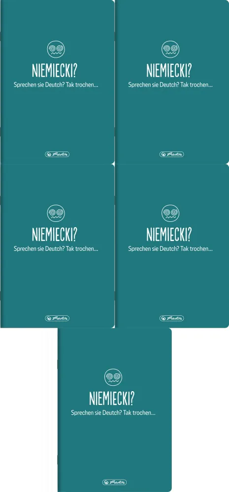 5x Zeszyt przedmiotowy w kratkę Herlitz J. Niemiecki, A5, miękka oprawa, 60 kartek, turkusowy