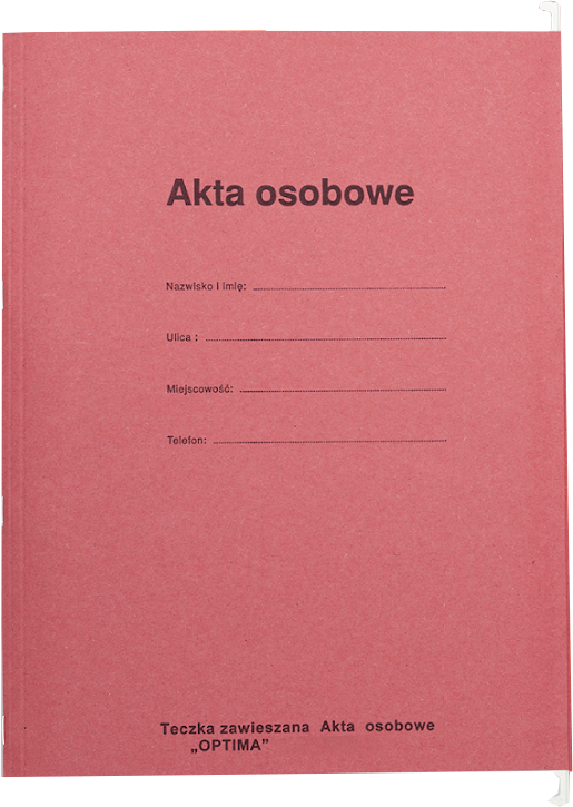 Teczka zawieszana kartonowa do akt osobowych Spiral Optimal, A4, 230g/m2, czerwony
