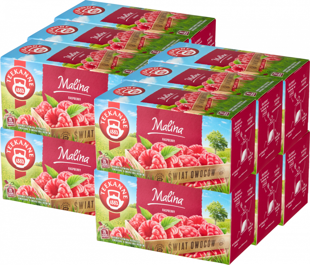 12x Herbata owocowa w kopertach Teekanne World of Fruits Raspberry, malina, 20 sztuk x 2.5g