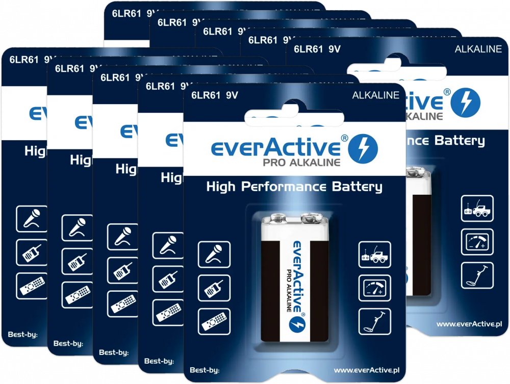 10x Bateria alkaliczna EverActive, 9V, 6LR61, 1 sztuka