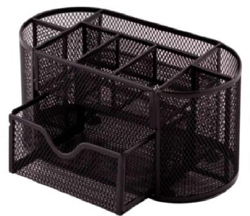 Przybornik na biurko Q-Connect, Office Set, bez wyposażenia, metalowy (druciany), 8 przegród+szufladka, 235x112x100mm, czarny