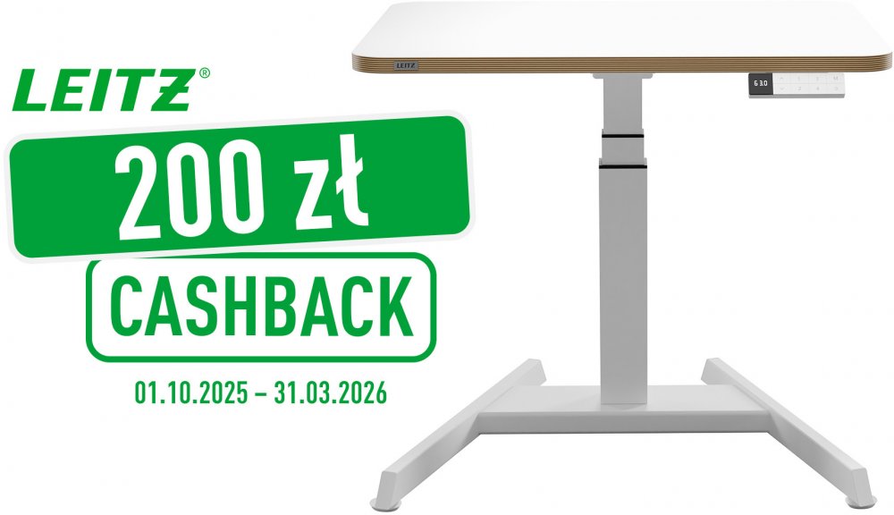 Biurko Leitz Ergo, z elektryczną regulacją wysokości, 600x650x800mm, biały