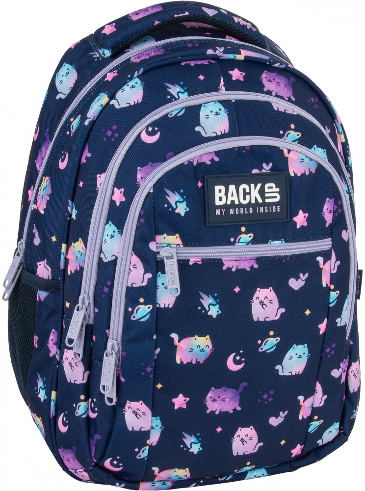 Plecak szkolny BackUP 7 O Violet Kittens, trzykomorowy, 42x30x20cm