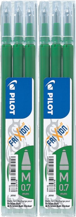 2x Wkład do wymazywalnego pióra kulkowego Pilot, Frixion, 0.7mm, 3 sztuki, zielony