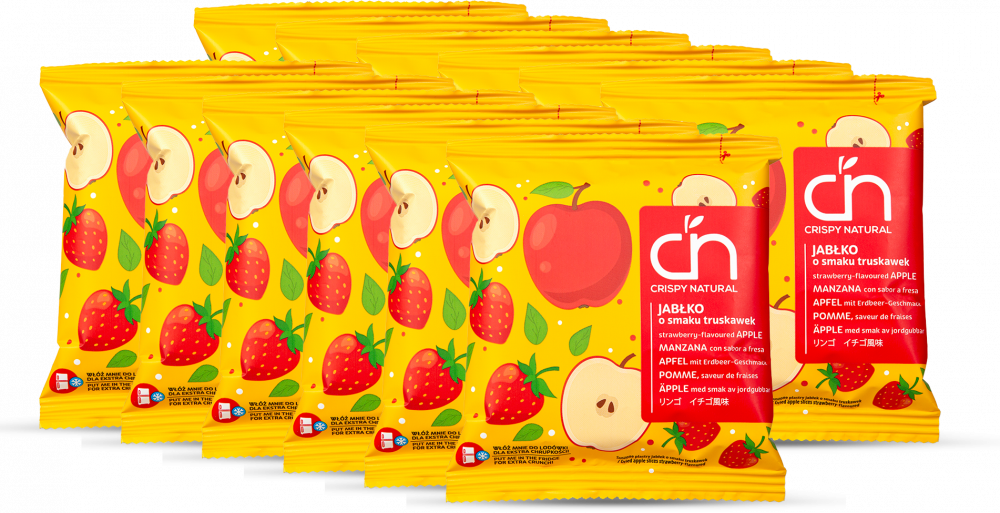 12x Suszone owoce Crispy Natural, Jabłko o smaku truskawek, chipsy, 18g