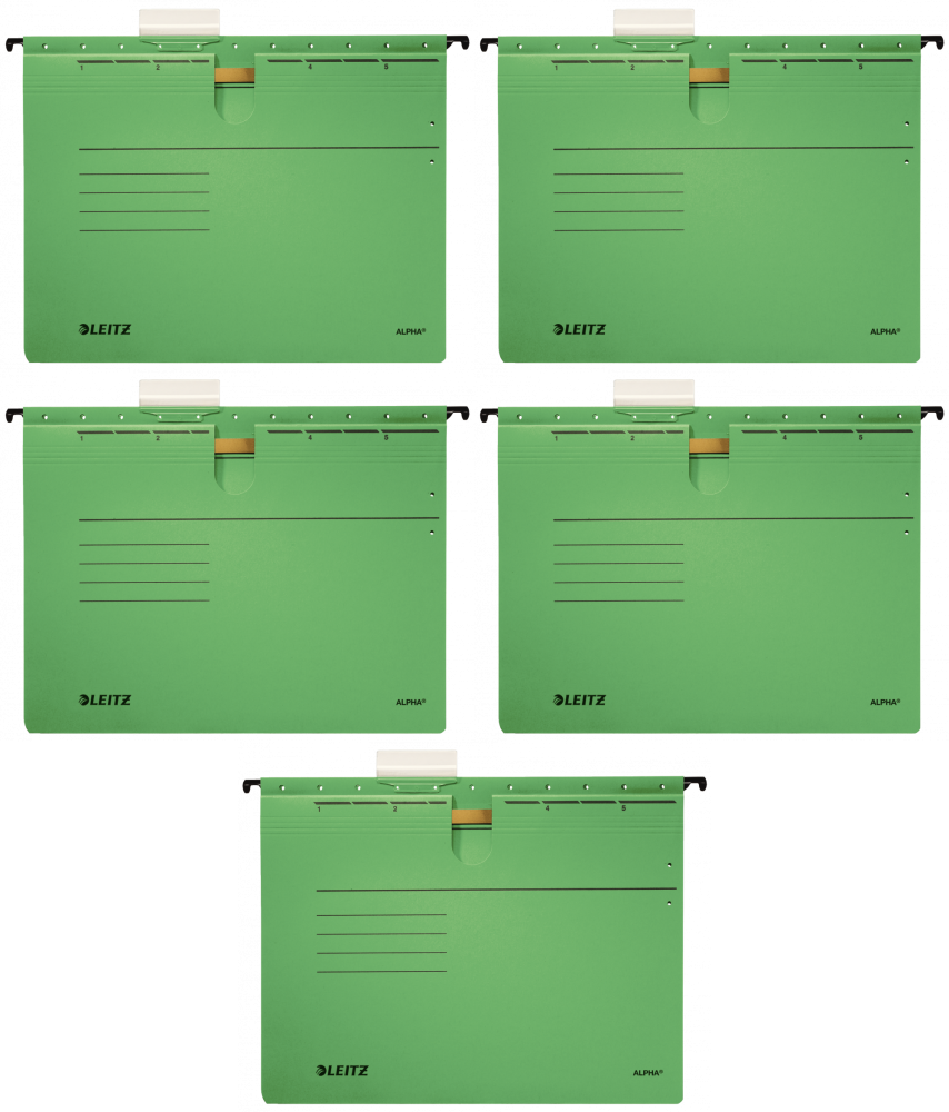 5x Skoroszyt zawieszany Leitz Alpha, A4, 348x270mm, 225g/m2, zielony