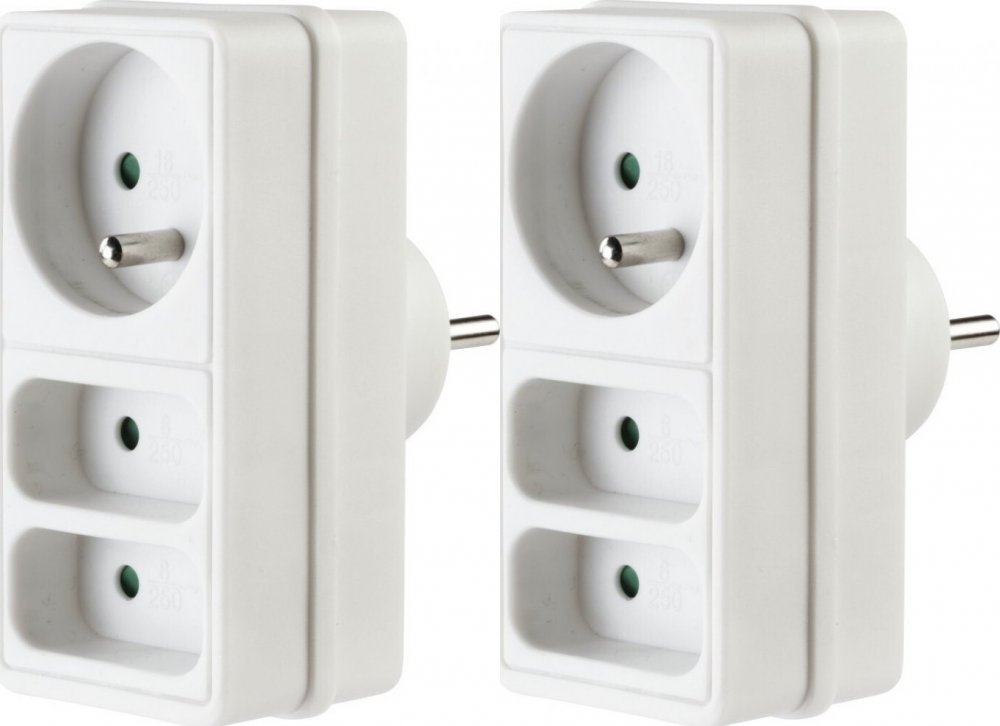 2x Gniazdko prądowe potrójne - trójnik Hama, na 3 gniazda, z uziemieniem, biały