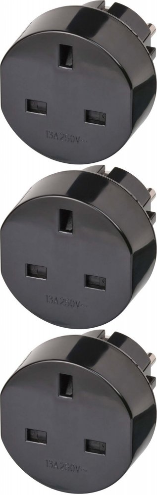 3x Adapter podróżny GB(UK)/PL Brennenstuhl, z uziemieniem, czarny