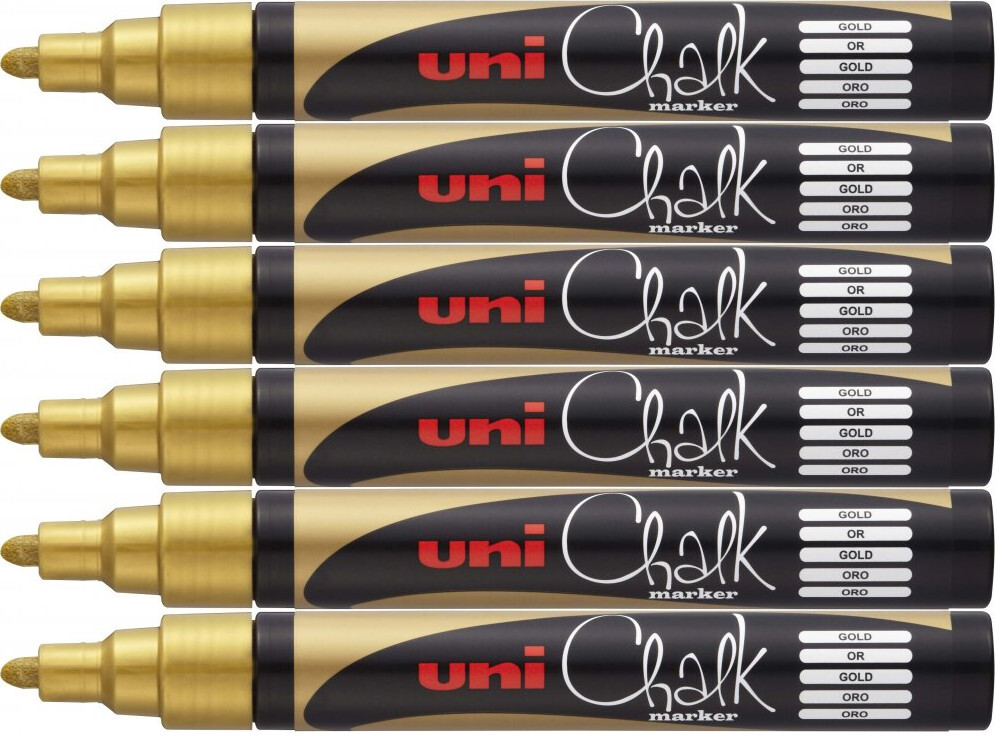 6x Marker kredowy Uni PWE-5M, okrągła, 2.5mm, złoty