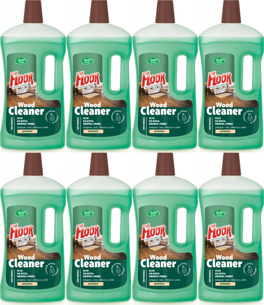 8x Płyn do mycia drewna i paneli Floor Professional Gold Drop, z olejkiem z avocado, 1l