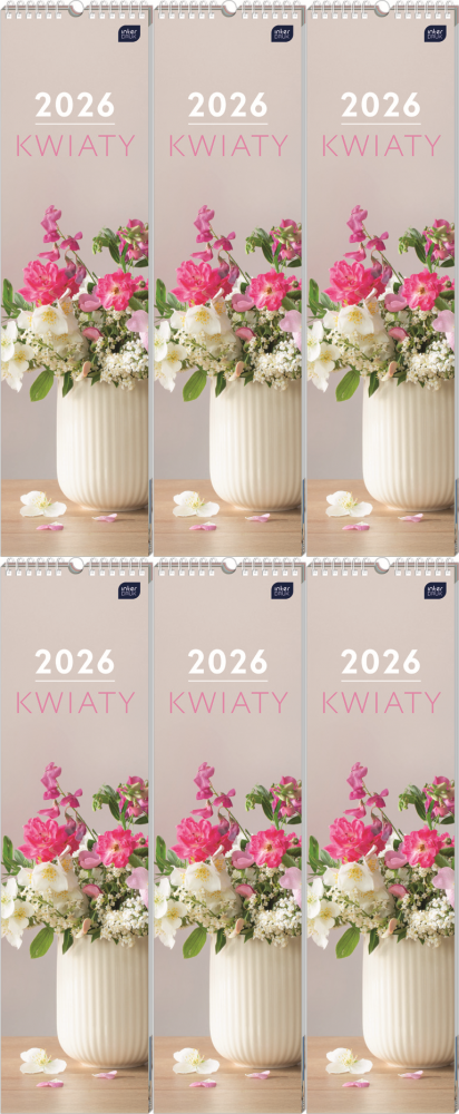 6x Kalendarz ścienny 2026, Interdruk, paskowy, 13.5x50cm, miesięczny, Kwiaty
