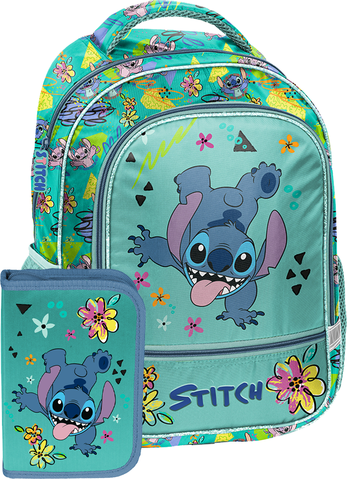 Zestaw: Plecak szkolny + Piórnik szkolny Paso Disney Stitch turkusowy