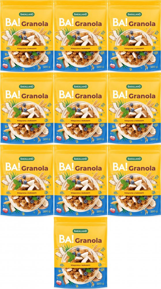 10x Granola Bakalland BA! klasyczna z kokosem, 300g