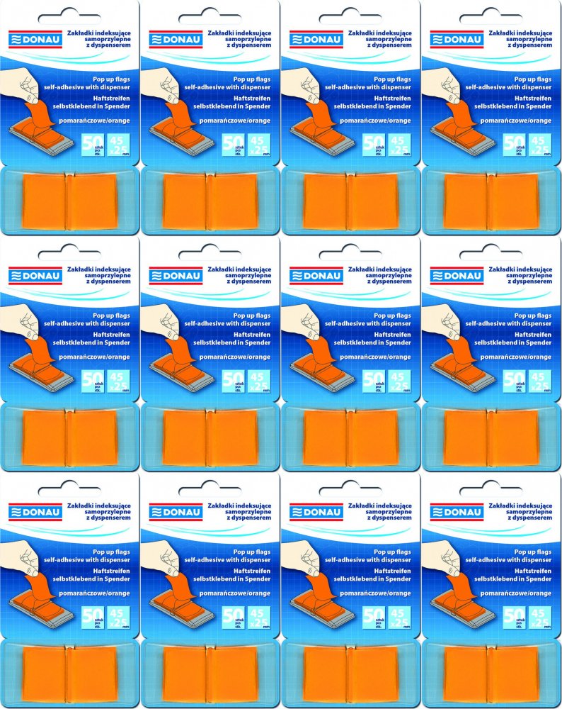 12x Zakładki samoprzylepne Donau, indeksujące, 25x45mm, 1x50 sztuk, pomarańczowy