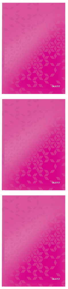 3x Zeszyt w kratkę Leitz Wow, A4, twarda oprawa, 80 kartek, różowy