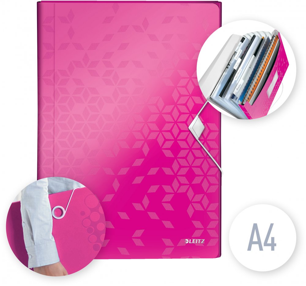 Teczka z przegródkami Leitz Wow, A4, 6 przegródek, różowy