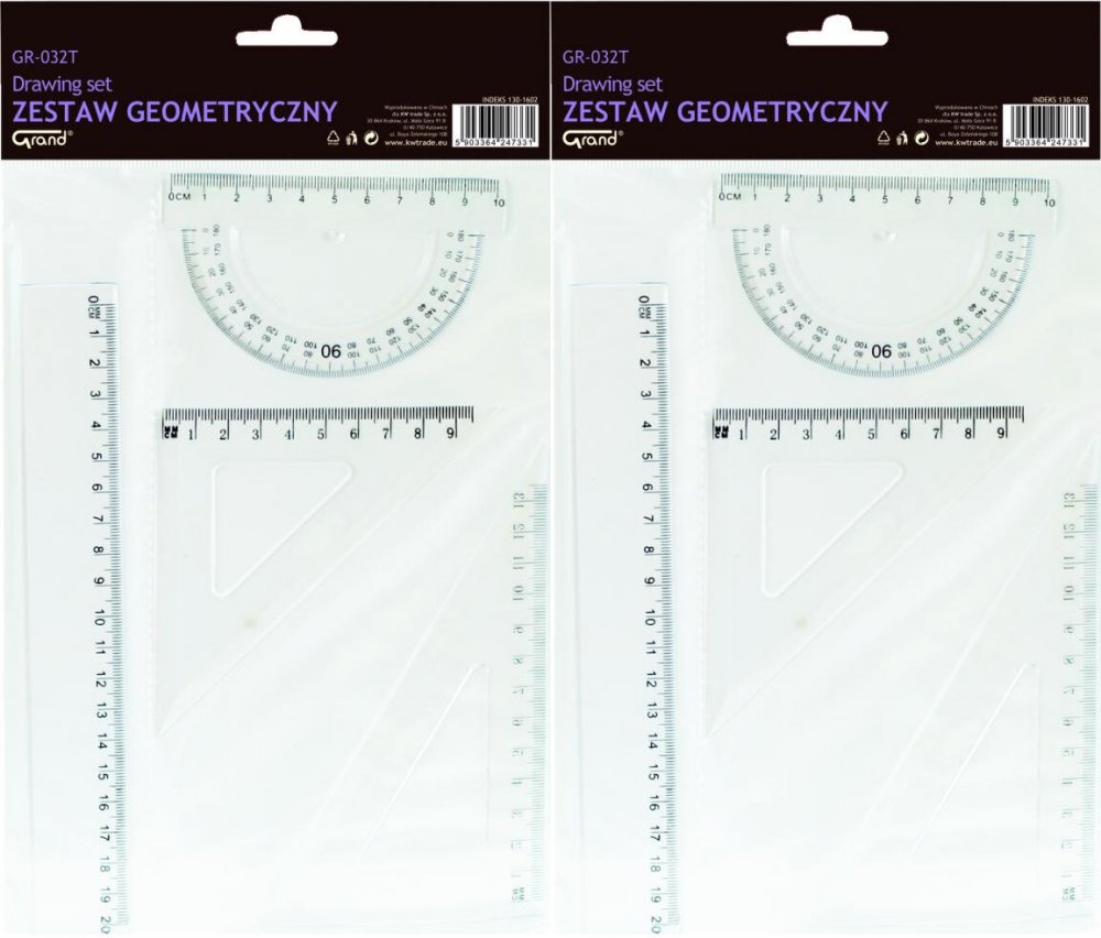 2x Zestaw geometryczny Grand GR-032T, 4 elementy, transparentny