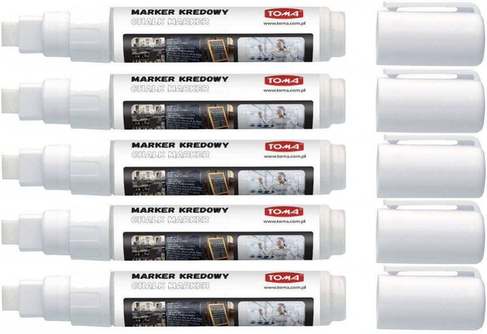 5x Marker kredowy Toma TO-291, ścięty, 8mmx5mm, biały
