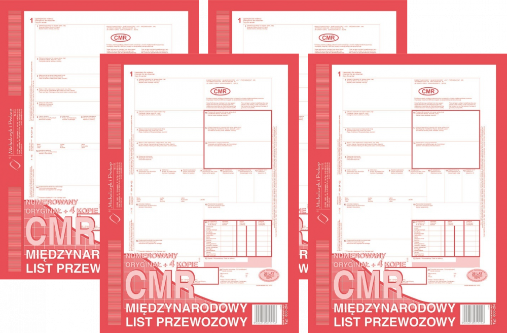 4x Druk akcydensowy CMR Międzynarodowy list przewozowy MiP 800-2N, A4, 4 kopie, 80k