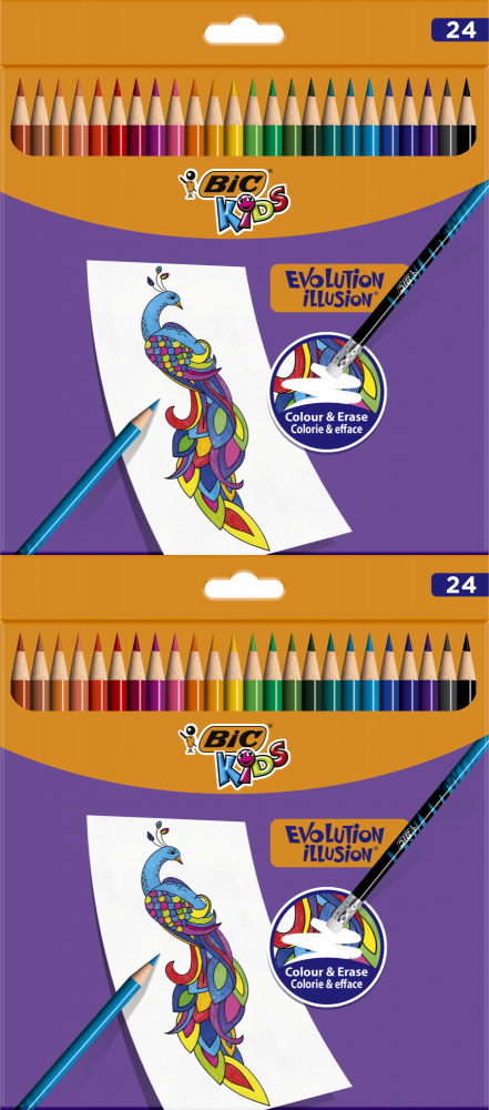 2x Kredki ołówkowe BIC Kids Evolution Illusion, wymazywalne, 24 sztuki, mix kolorów