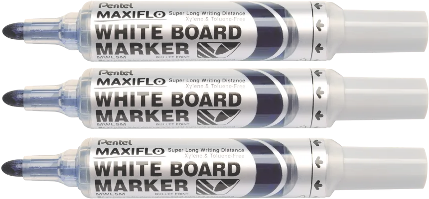 3x marker suchościeralny Pentel Maxiflo MWL5M, z tłoczkiem, okrągła, 6mm, niebieski