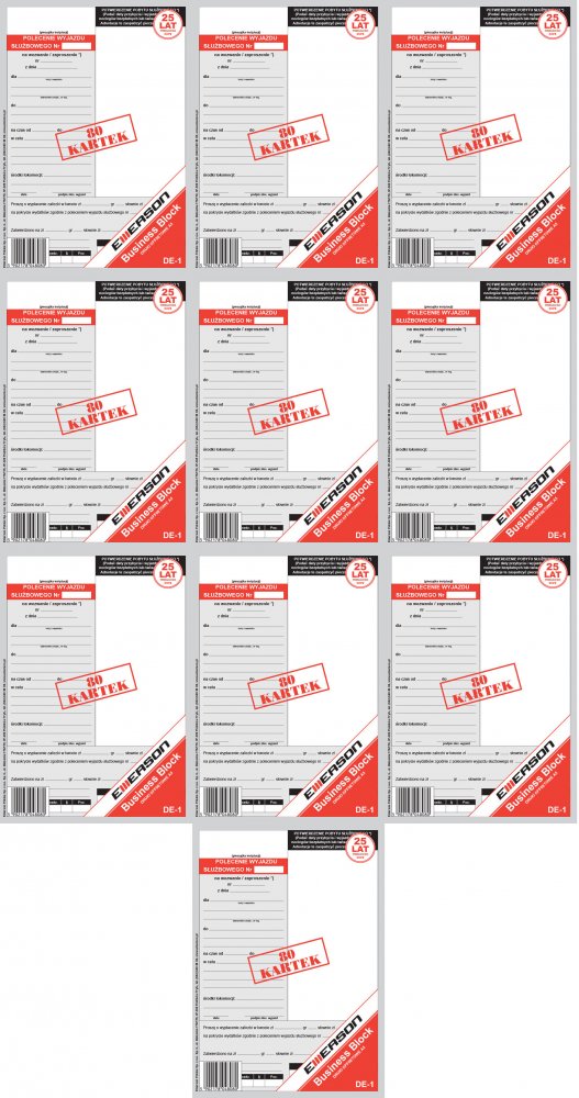 10x Druk akcydensowy Delegacja-polecenie wyjazdu służbowego Emerson DE-1, A5, offsetowy, 80k