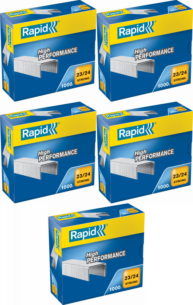 5x Zszywki Rapid Strong, 23/24 1M, 1000 sztuk, srebrny