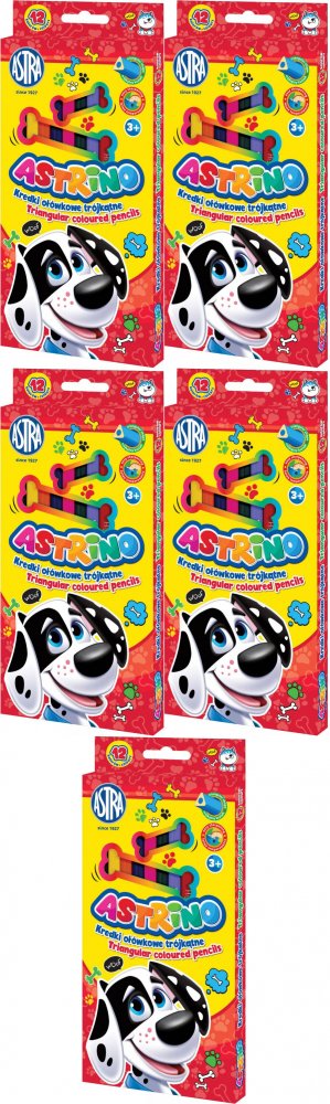 5x Kredki ołówkowe Astra Astrino, trójkątne, 12 sztuk, mix kolorów