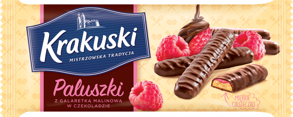 Ciastka paluszki z galaretką Krakuski, malinowy, 144g