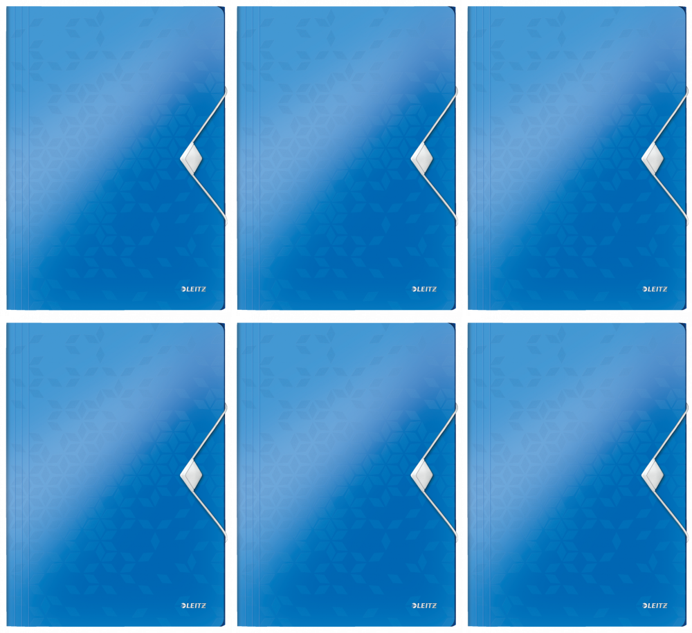 6x Teczka plastikowa z gumką Leitz Wow, A4, 15mm, niebieski