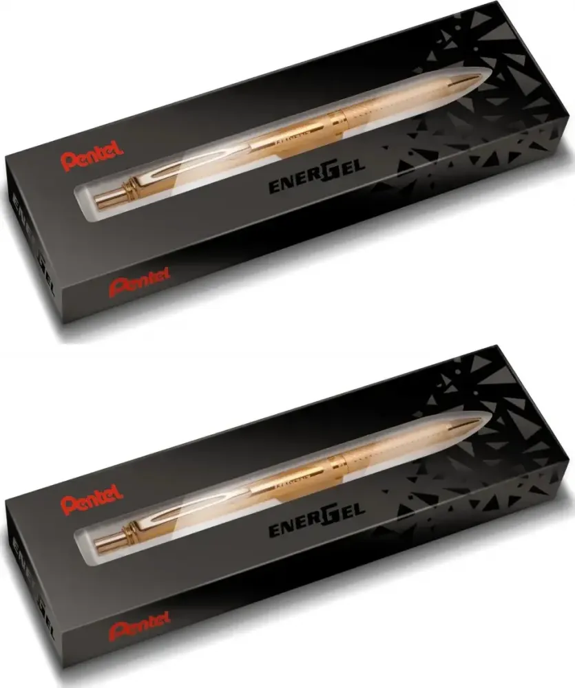 2x Pióro kulkowe Pentel EnerGel BL407, 0.7mm, w etui, niebieski, obudowa różowe złoto