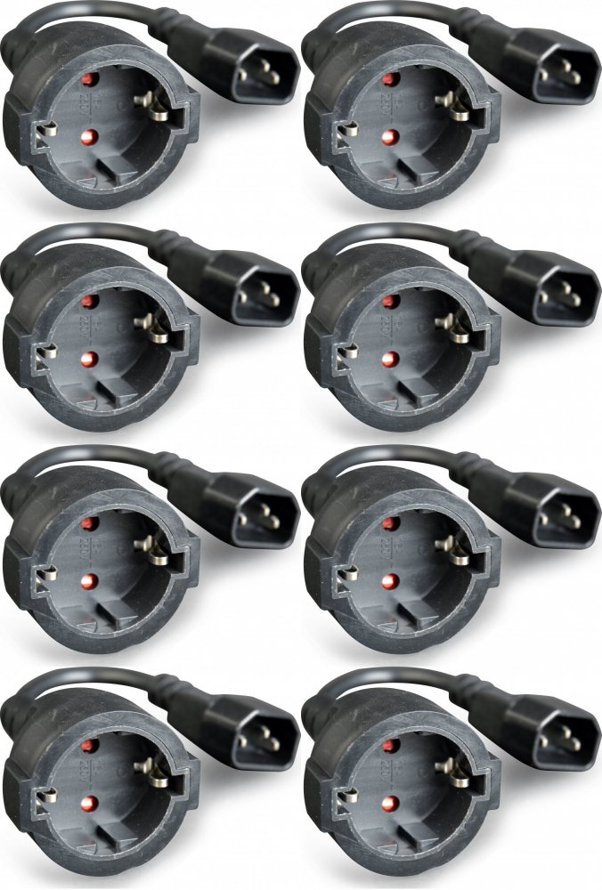 8x Adapter zasilający Gembird PC-SFC14M-01, IEC320 C14/ SCHUKO (F), na kablu 15cm, czarny