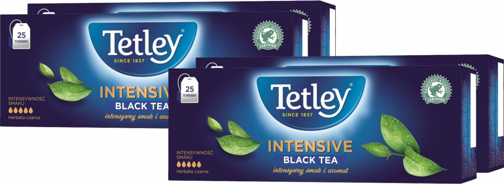 4x Herbata czarna w torebkach Tetley Intensive Black, 25 sztuk x 2g