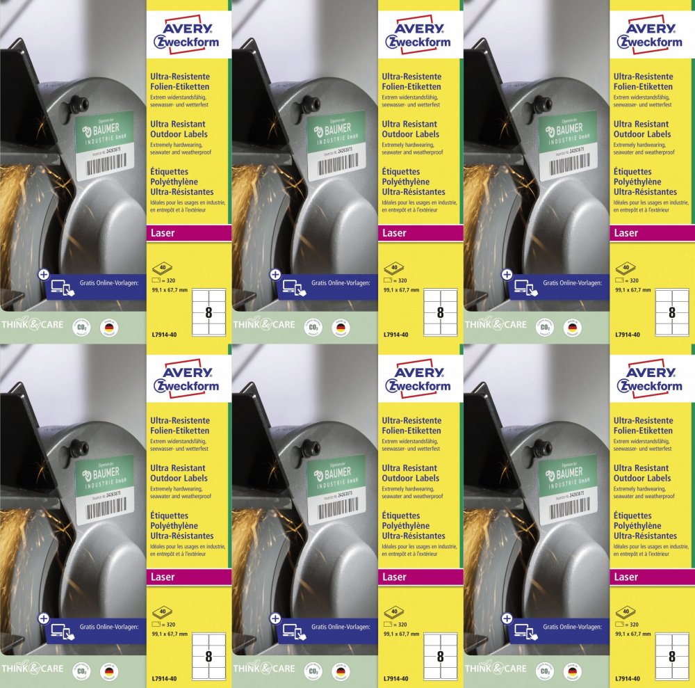 6x Etykiety polietylenowe Avery Zweckform Ultra Resistant, 99.1x67.7mm, 40 arkuszy, biały