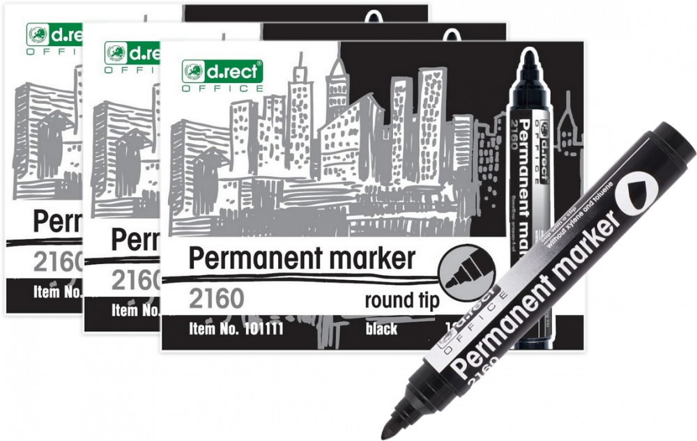 36x Marker permanentny D.Rect, 2160, okrągła, 1-3mm, czarny