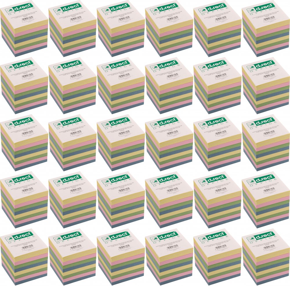 54x Karteczki do notatek D.Rect, nieklejone, 85x85x80mm, 800 kartek, mix kolorów pastelowych