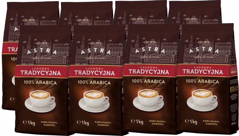 8x Kawa ziarnista Astra Łagodna Arabica, Tradycyjna, 1kg