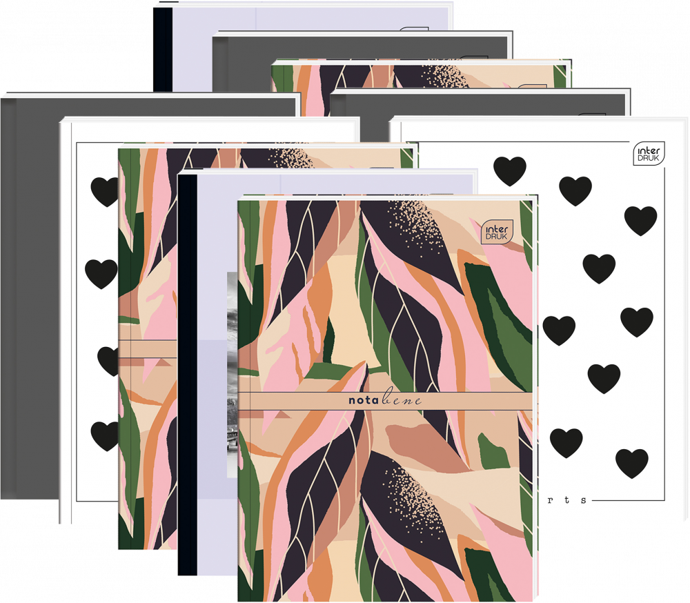 10x Brulion w kratkę Interdruk, B5, półtwarda oprawa, 96 kartek, mix wzorów