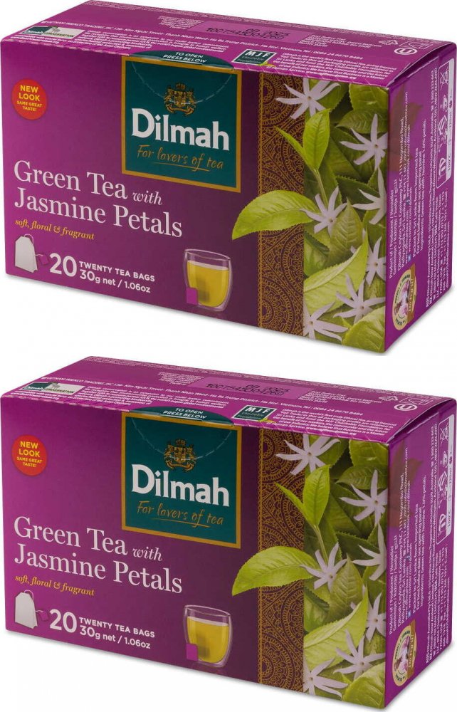 2x Herbata zielona smakowa w torebkach Dilmah Jasmine Green Tea, jaśminowa, 20 sztuk x 1.5g