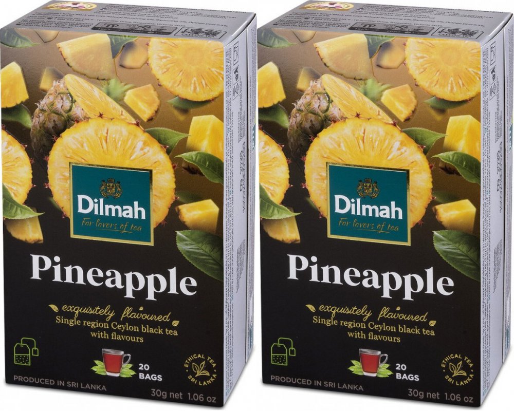 2x Herbata czarna aromatyzowana w torebkach Dilmah, Pineapple, ananas, 20 sztuk x 1.5g