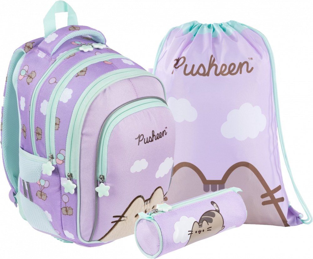 Zestaw: Plecak + piórnik tuba + worek na buty Pusheen Violet