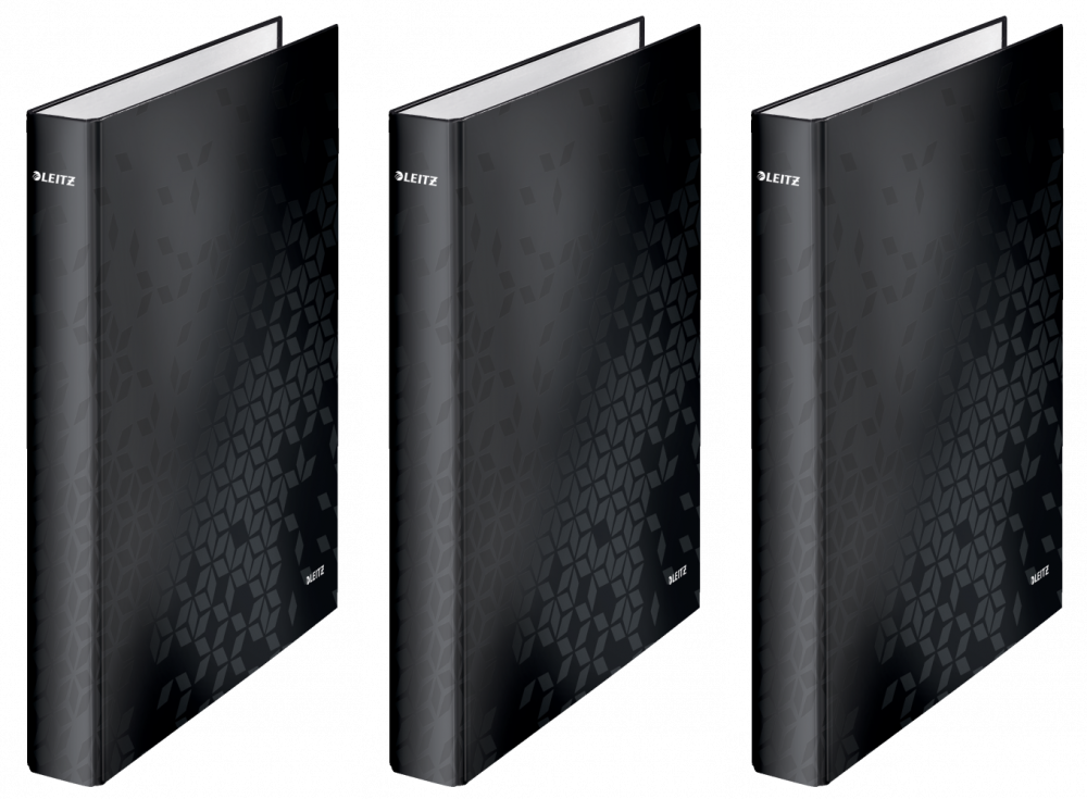 3x Segregator ringowy Leitz Wow, A4, szerokość grzbietu 40mm, 2 ringi, czarny