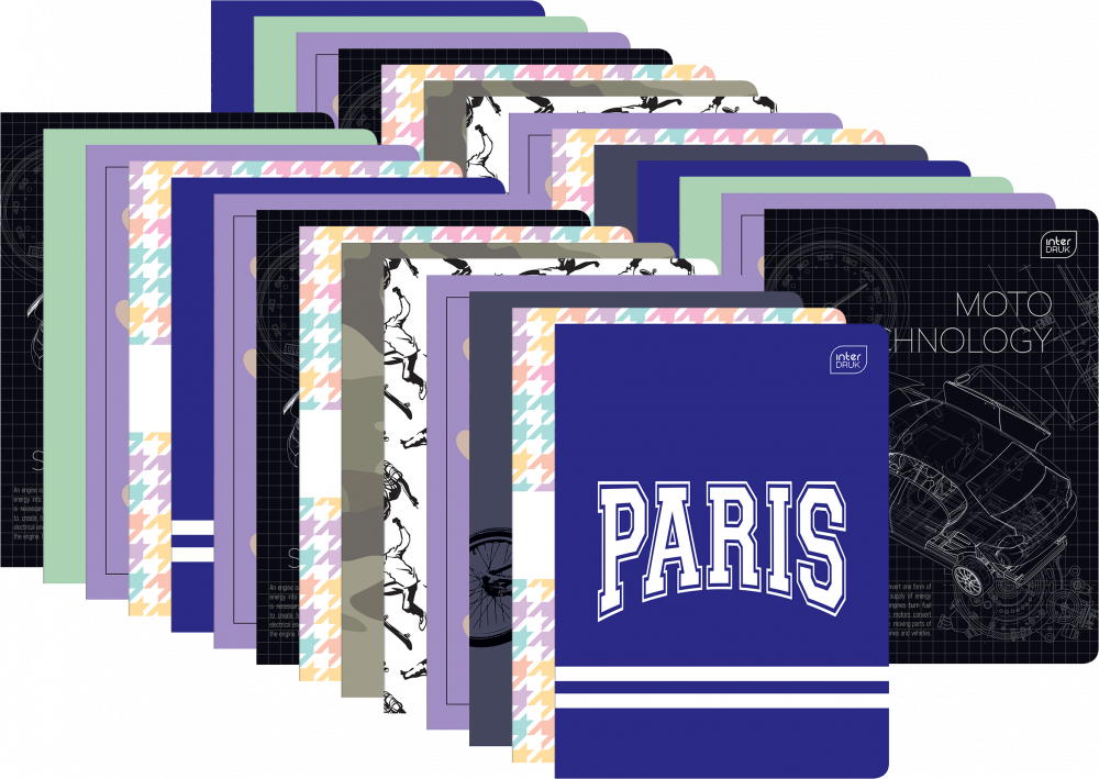 50x Zeszyt w linie Interdruk, A5, miękka oprawa, 60 kartek, mix wzorów