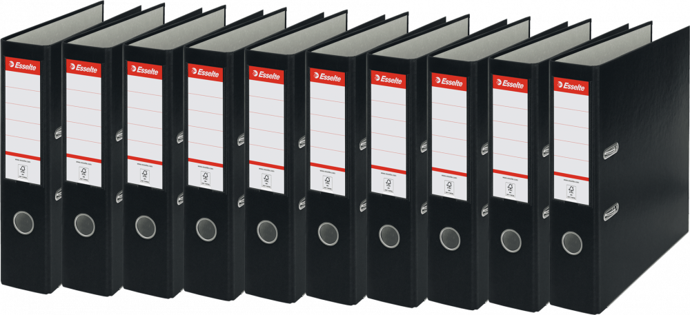10x Segregator A4 Esselte, 75mm, do 500 kartek, ekonomiczny, czarny