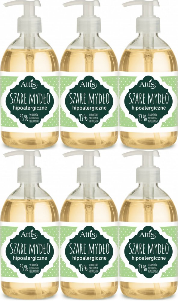 6x Szare mydło w płynie Attis, 500ml